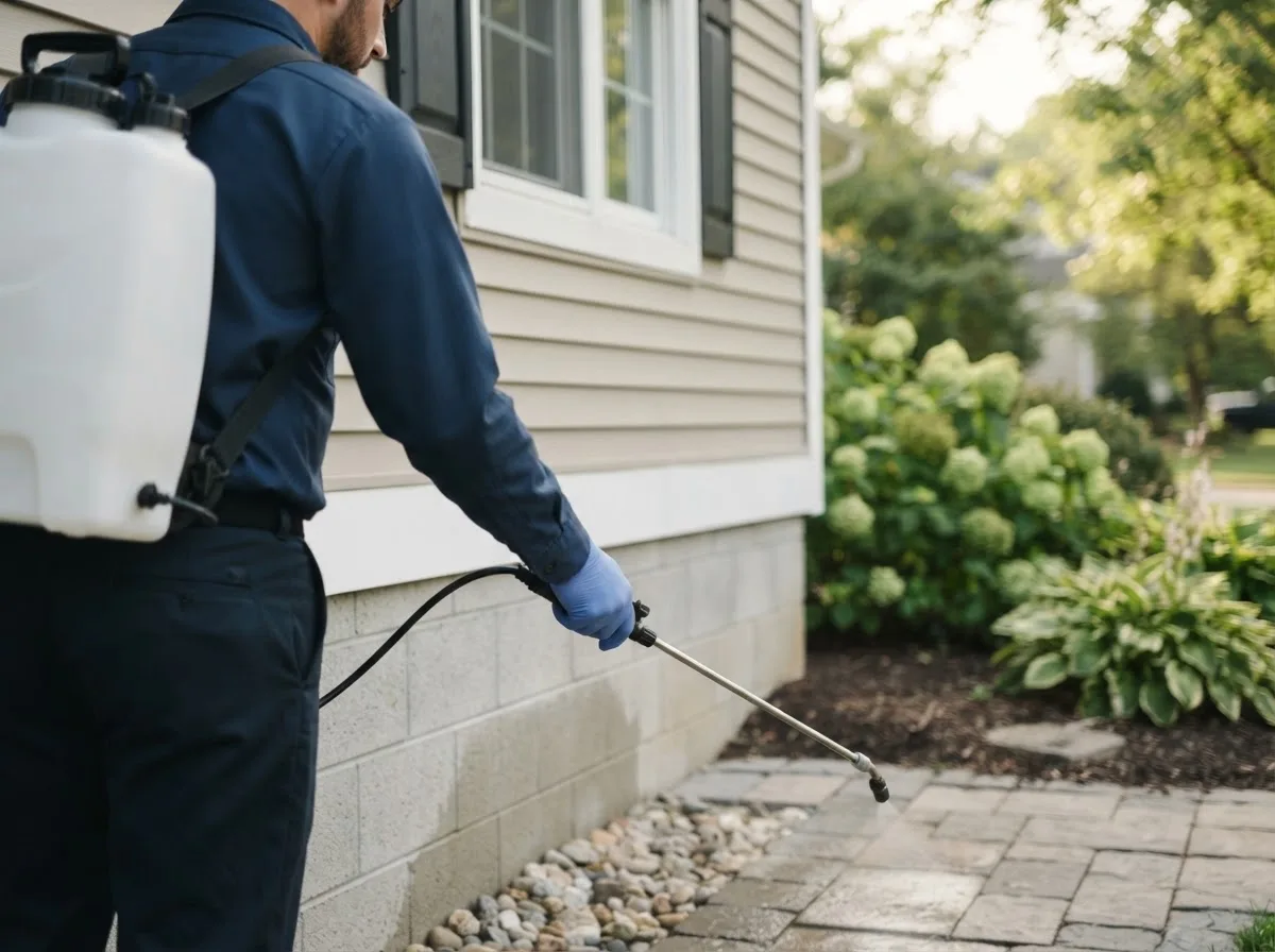 Pest control technician inspecting a home in Mantachie, MS